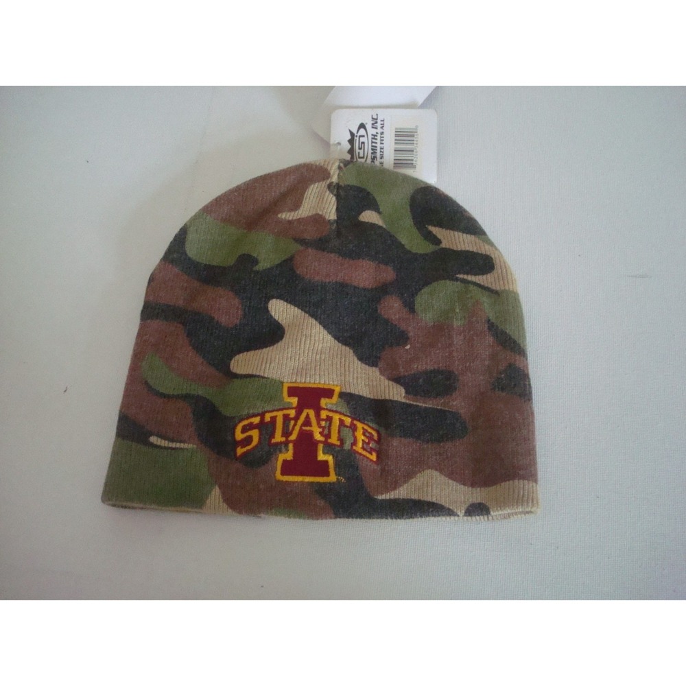 IOWA STATE CAMO   beanie knit toboggan  DEADSTOCK  HAT‎ CAP VINTAGE T5